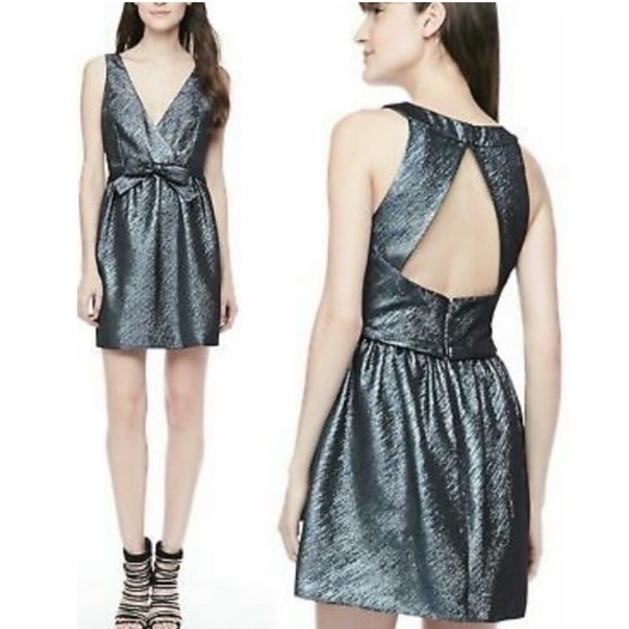 PARKER CLAUDETTE Fit Flare Dress METALLIC SHIMMER Cutouts Size Medium - Picture 2 of 9